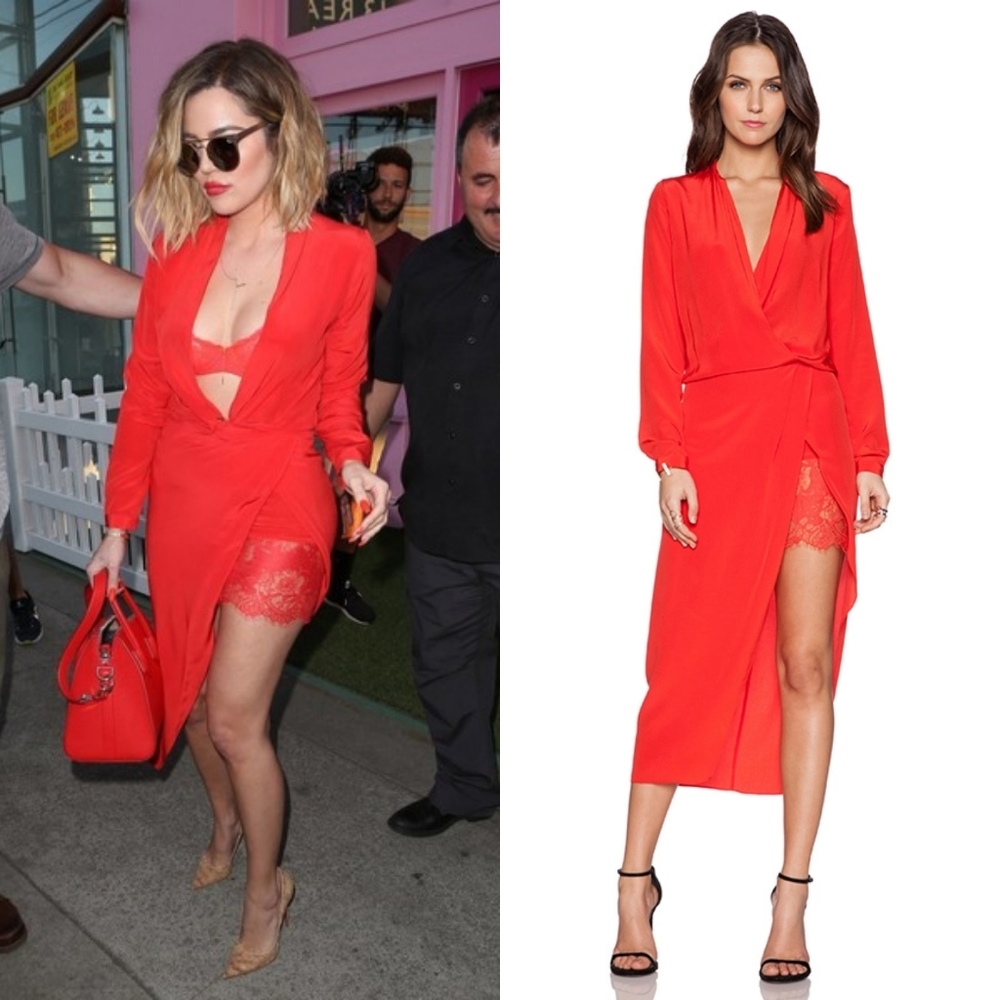 MICHELLE MASON Obi Tomato Red Silk Lace Wrap Drape Dress